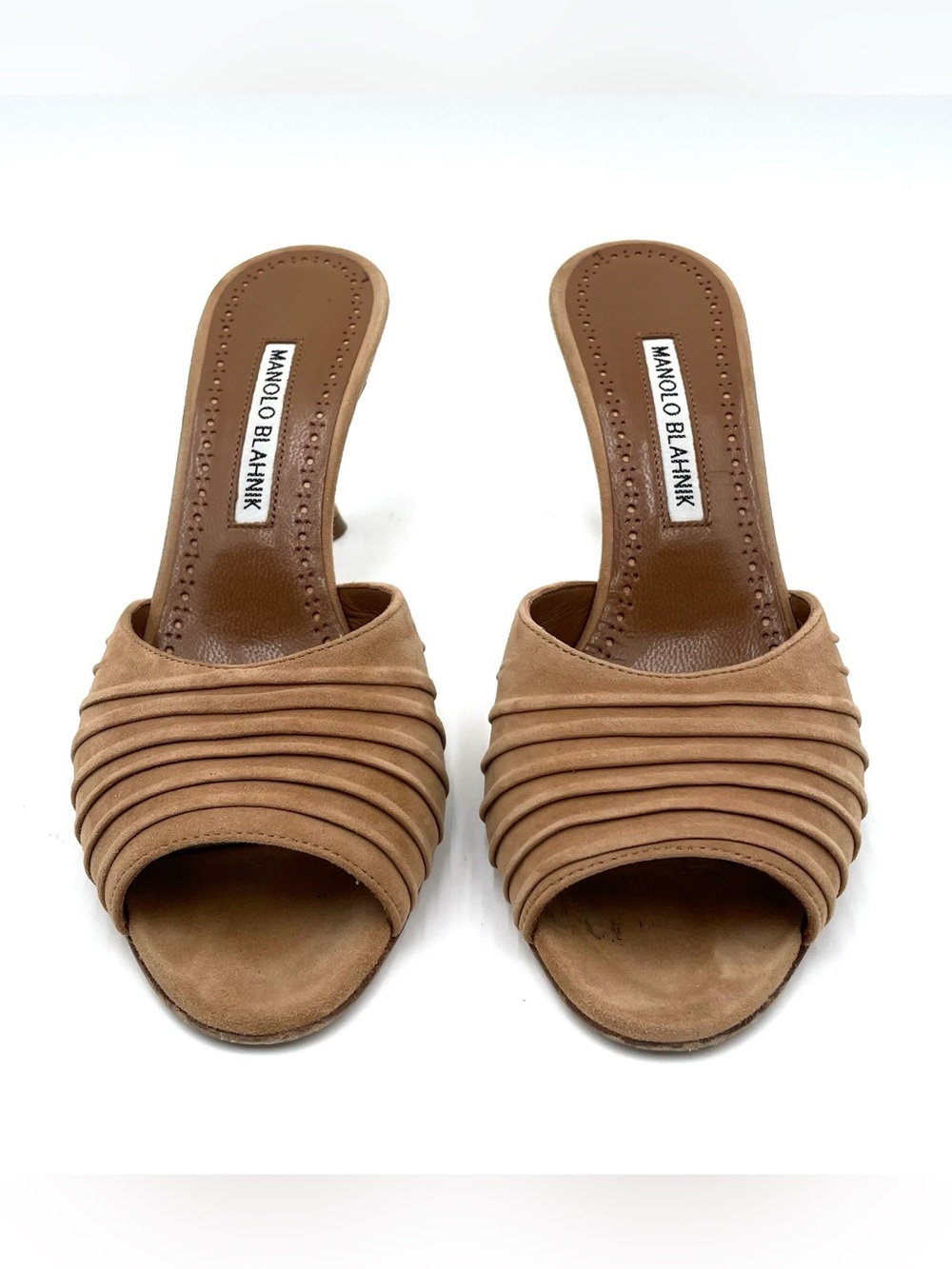 Manolo Blahnik Biege Ruched Open Toe Mule Size 37